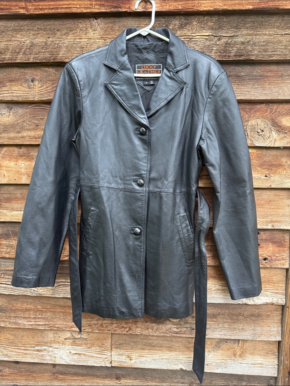 Lucky leather fully lined belted jacket